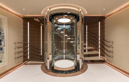 Elevator on board charter yacht CLOUD 9