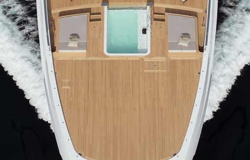 Charter yacht ROSE D'OR aerial vire of sun deck with Jacuzzi