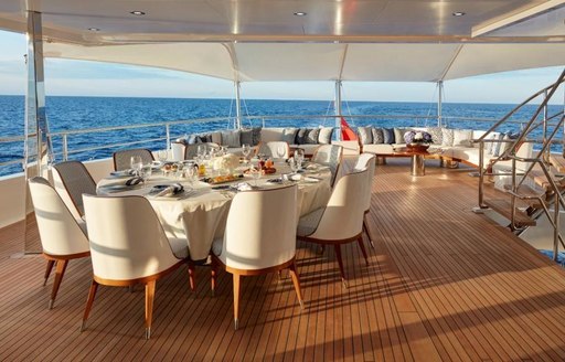 The alfresco dining spaces on board superyacht JOY