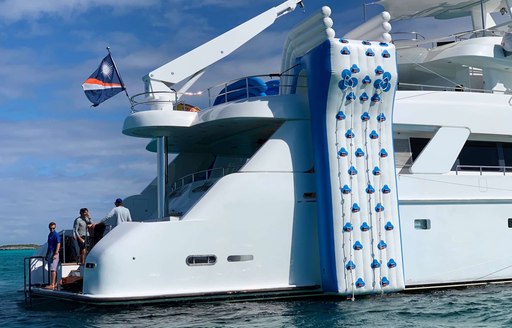 gigantic climbing wall on motor yacht island heiress