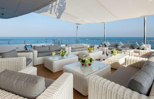 Seating area of motor yacht Moonlight II