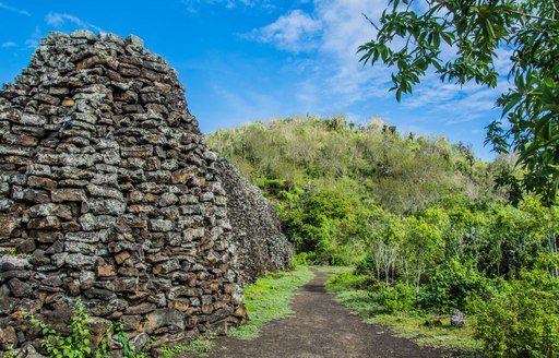 Wall of tears created by inmates of the penal colony on Isabela island, Galapagos