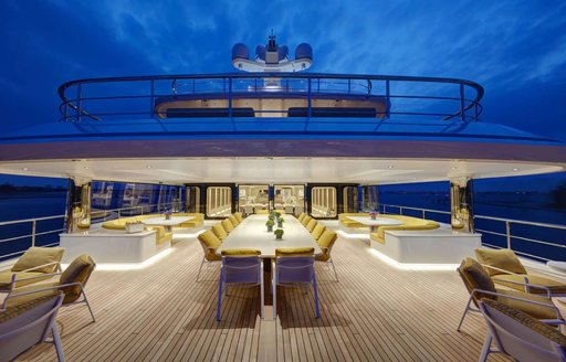 Superyacht Aquarius outdoor space nightime