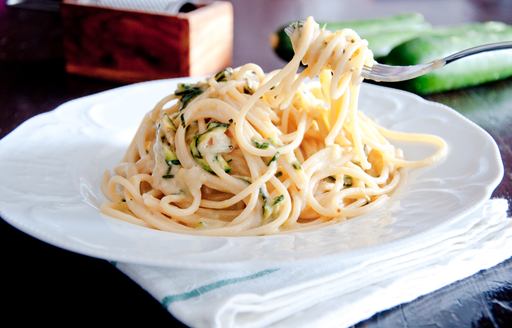 Spaghetti being served at restaurant on the Amalfi Coast