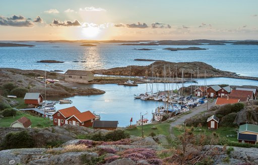 Fishing harbour of swedish skerry Island of Ramsoe,