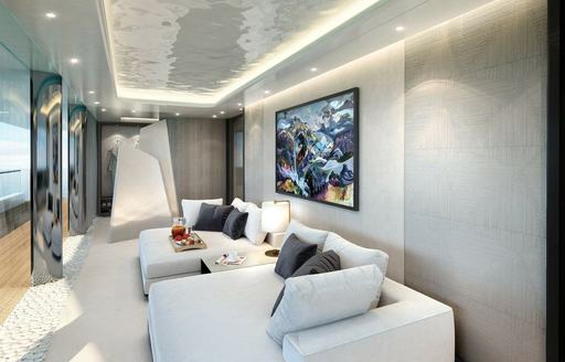 Interior seating area onboard charter yacht REV OCEAN 