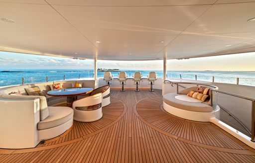 Exterior deck space and seats onboard charter yacht AMARYLLIS