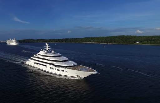 Lurssen superyacht AMADEA underway aerial shot