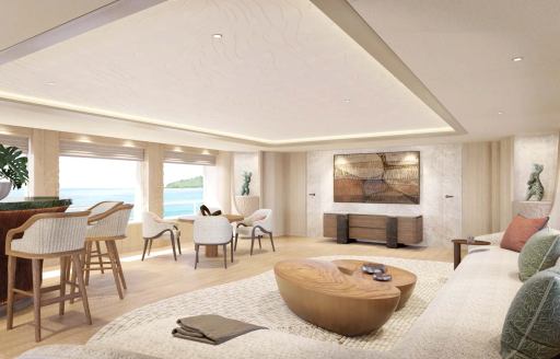 Charter yacht QU2 interior seating area