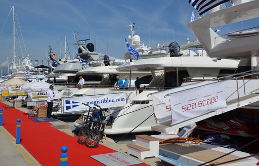 Line up of yachts from 2014's Mediterranean Yacht Show