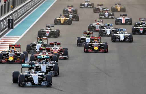 Cars racing at F1 Abu Dhabi Grand Prix