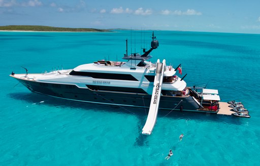 Luxury yacht charter NO BAD IDEAS at sea with water slide