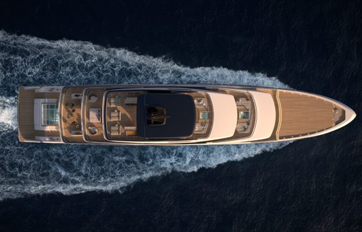 Charter yacht SILVER FOX overhead rendering at sea