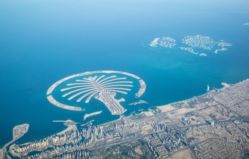 Aerial view looking down on Palm Jumeirah