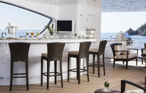 The sundeck bar of luxury yacht 'Lady Sara'