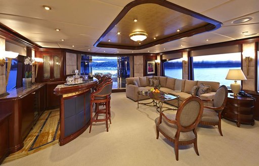 A social space for guests on their charter vacation on board ZOOM ZOOM ZOOM