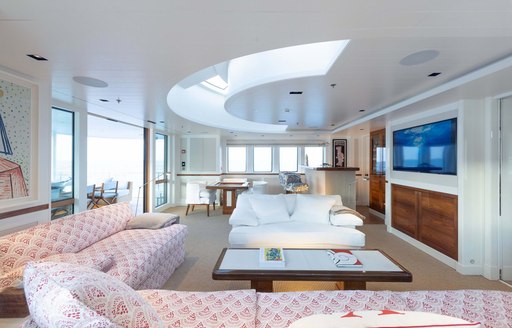 Large sofas and widescreen TV on explorer yacht 'Blue II'