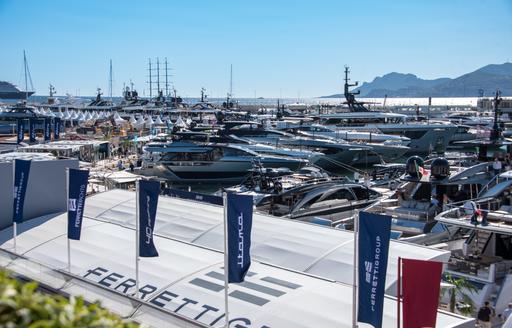 Vieux Port with many motor yachts berthed during Cannes Yachting Festival