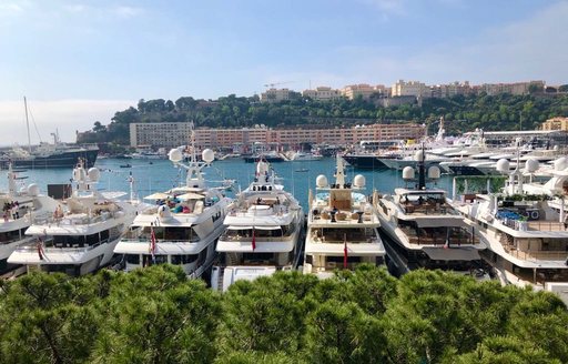 The yachts lined up in Port Hercules for the Monaco Grand Prix