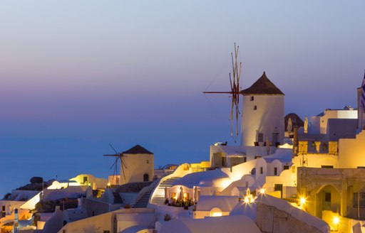 Windmill in Oia Village in Santorini, Greece