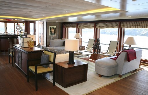 luxury motor yacht PEGASUS upper salon feature large windows which offer great views