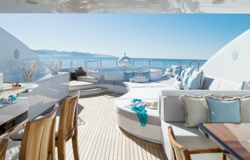 charter yacht TURQUOISE's deck with jacuzzi and al fresco dining areas