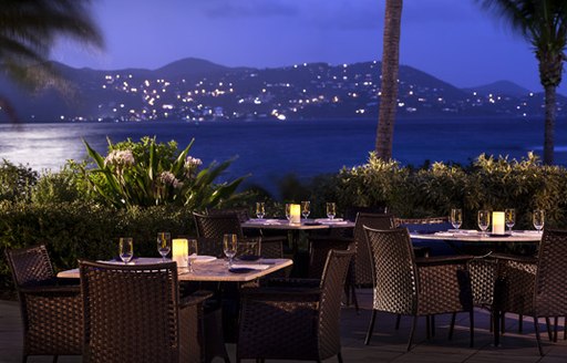 Outside night terrace at Bleuwater Ritz Carlton