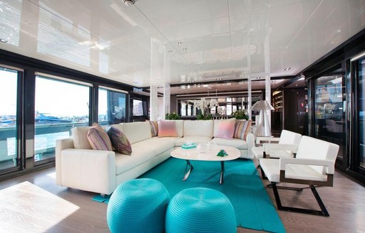 Social area for guests on a luxury charter onboard TORTOISE