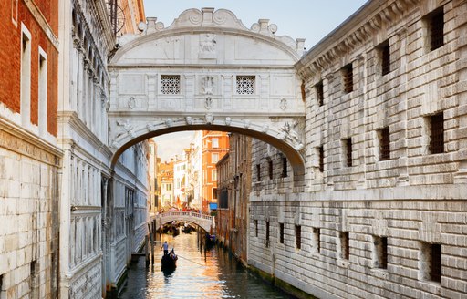 The bridge of sighs over a canal in Venice