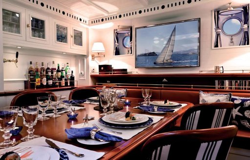 Dining room onboard sailing yacht GERMANIA NOVA