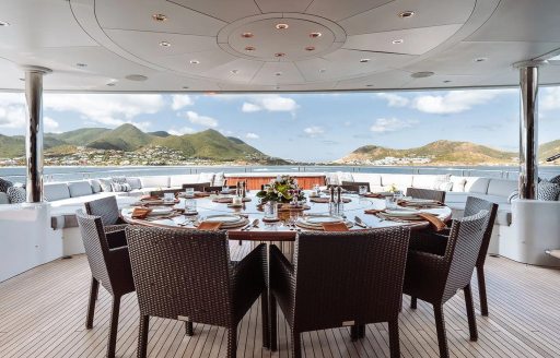 Charter yacht LADY BETH exterior dining table and seating