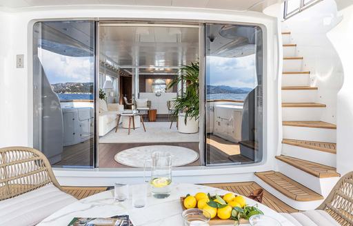 Charter yacht LA GIOCONDA exterior seating and staircase