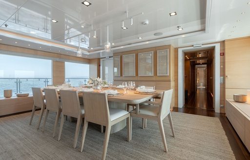 Interior dining area onboard charter yacht ZIA