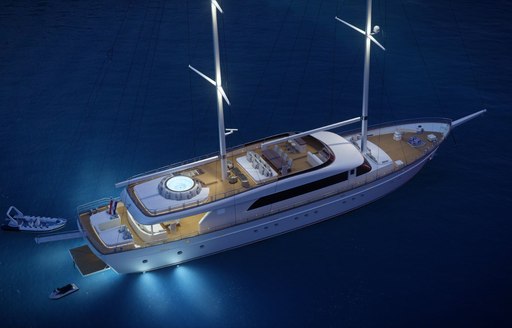 CGI view from above of sailing yacht Love Story