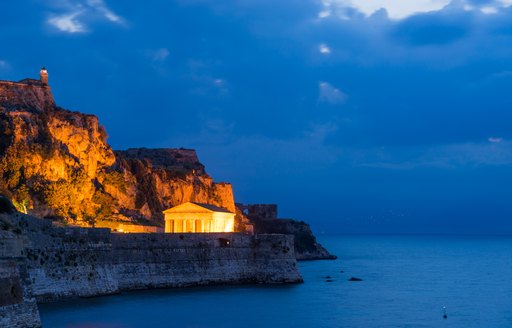 Greek church lit at night