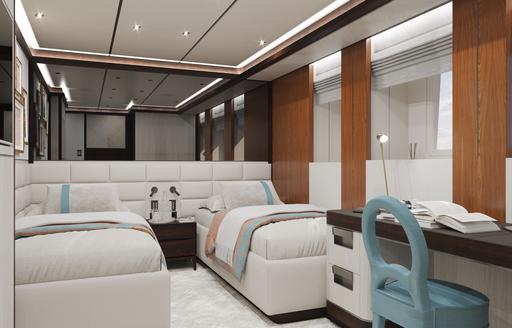 Overview of twin cbain with two single berths onboard charter yacht SOLEMATES