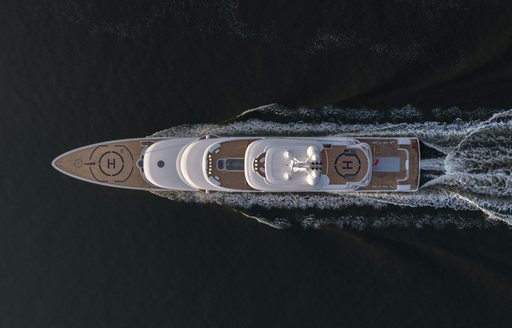 Superyacht BOARDWALK aerial view at sea