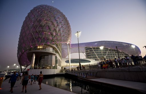 Yas Marina at Abu Dhabi Grand Prix at dusk