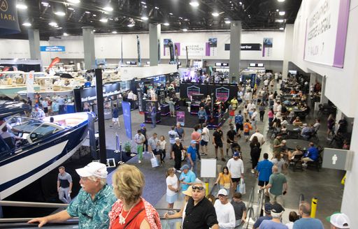 Miami Beach Convention Center and yachts on display