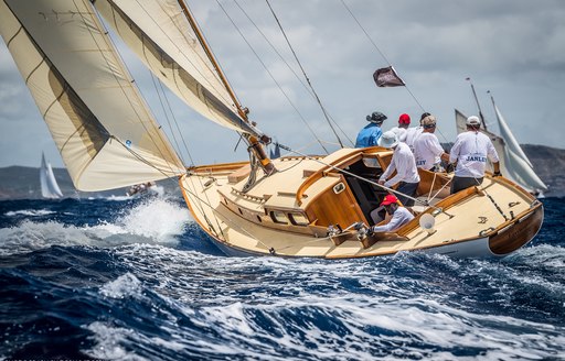 Sailors on deck during Antigua Classic Yacht Regatta