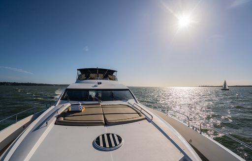 foredeck on sunseeker charter yacht chess, with views over the isle of wight in background