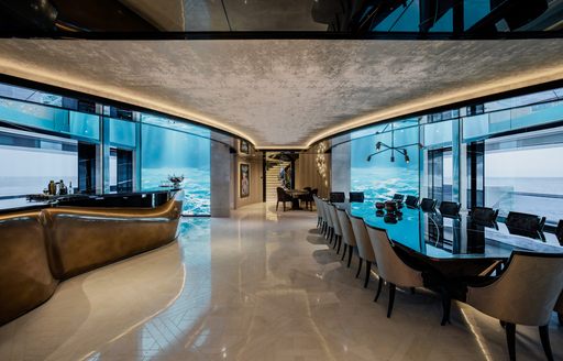 Interior dining area onboard charter yacht KISMET