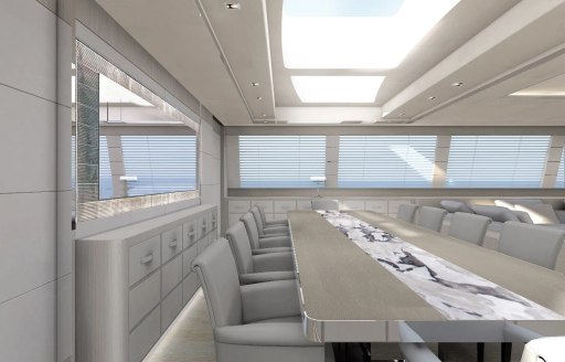 Interior dining area of Mangusta yacht AAA