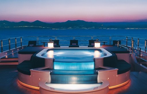 Jacuzzi at night onboard luxury yacht Lady Lola