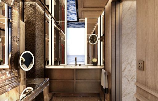 En suite with oblong window onboard superyacht charter RAJA²