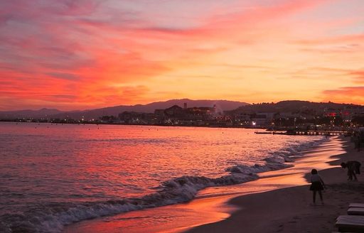 Miramar Plage Cannes beach and sunset