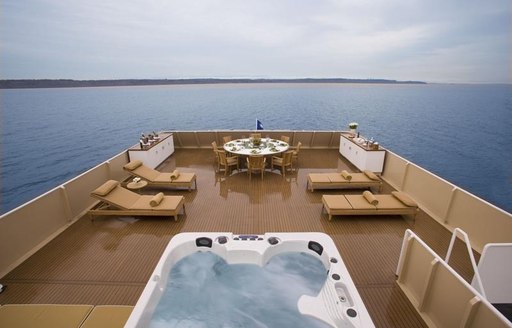 luxury expedition yacht SURI deck jacuzzi and seating