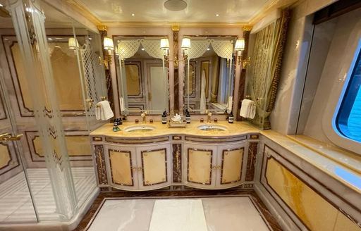 Double sink unit in an ensuite facility onboard charter yacht BLACK PEARL