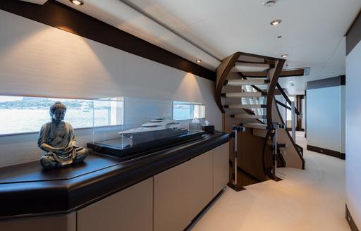 Super yacht charter RENEGADE interior corridor and staircase