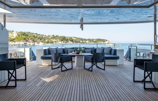 Exterior seating area onboard charter yacht ZIA